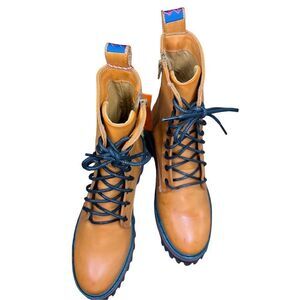 Farm Rio Lug Boot in Tan with Embroidered Back NWT Size US 7